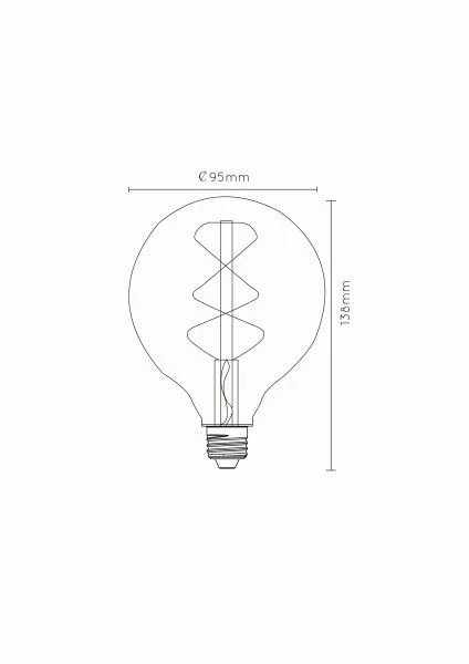 Lucide G95 - Ampoule filament - Ø 9,5 cm - LED Dim. - E27 - 1x4,9W 2200K - Ambre - TECHNISCH